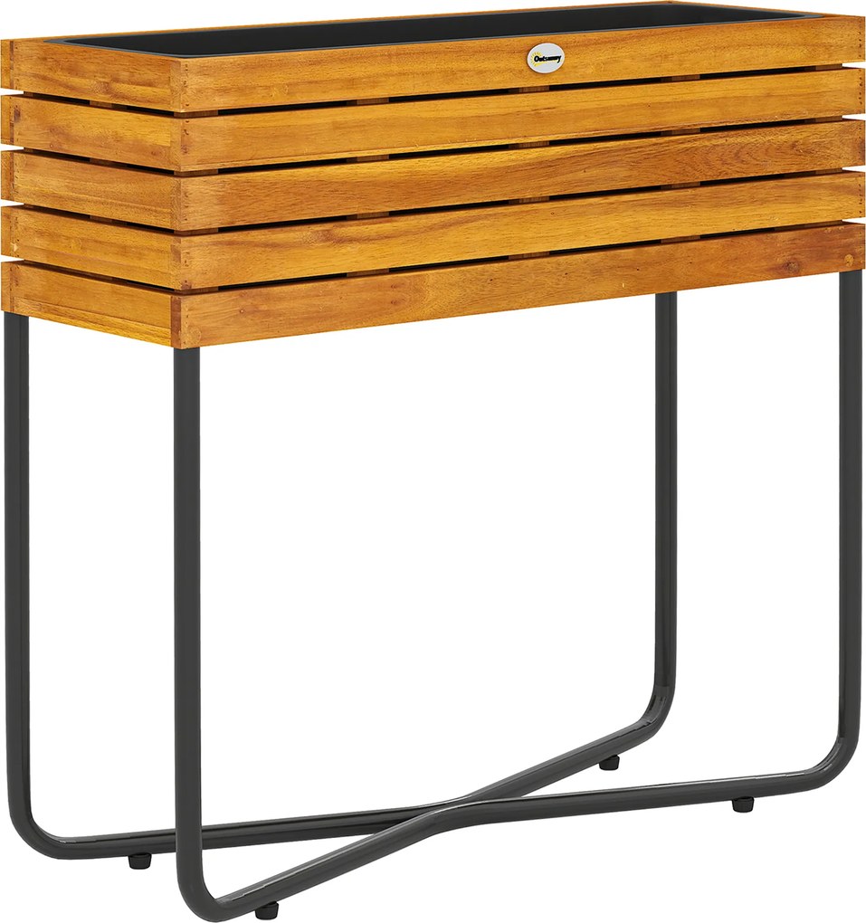 Outsunny Jardineira Elevada em Madeira de Acácia 62x22,5x61 cm com Drenagem Efeito Madeira Natural | Aosom Portugal