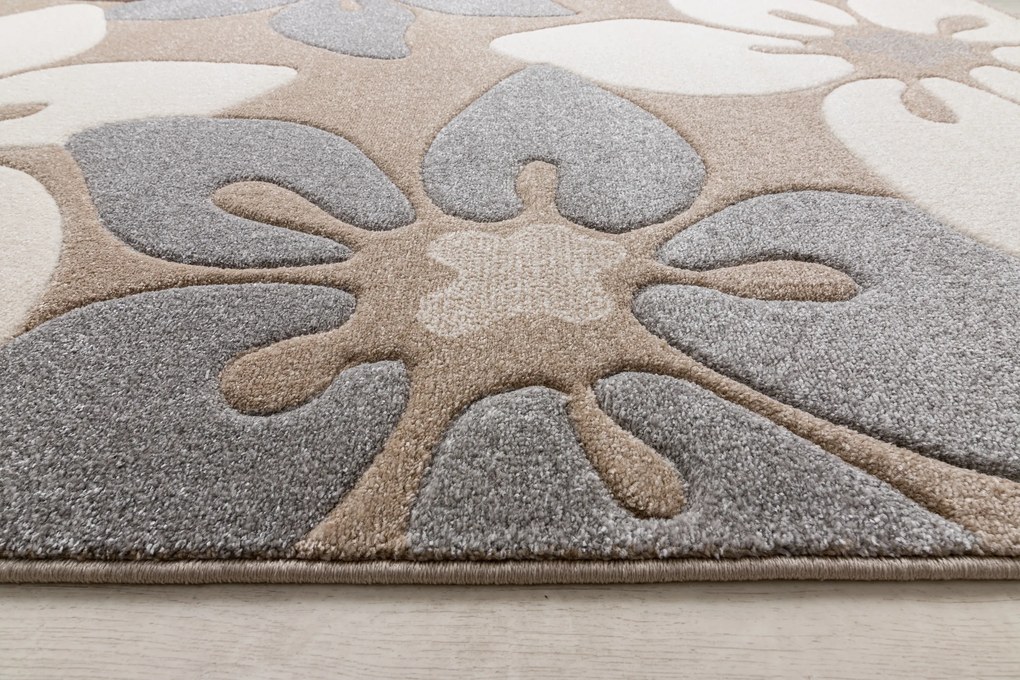 Tapete FEEL 1602/15055 FLORES bege / cinzento