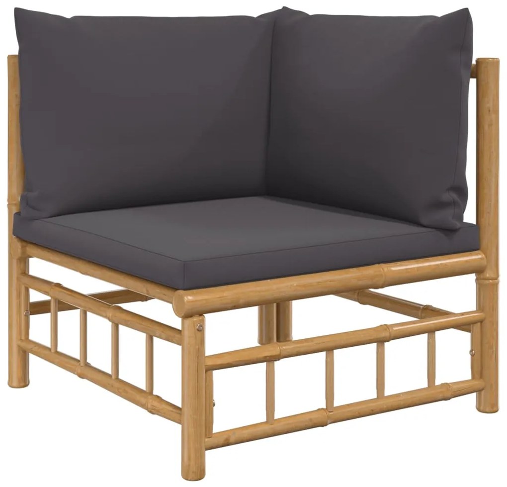 4pcs conj. lounge de jardim bambu c/ almofadões cinzento-escuro