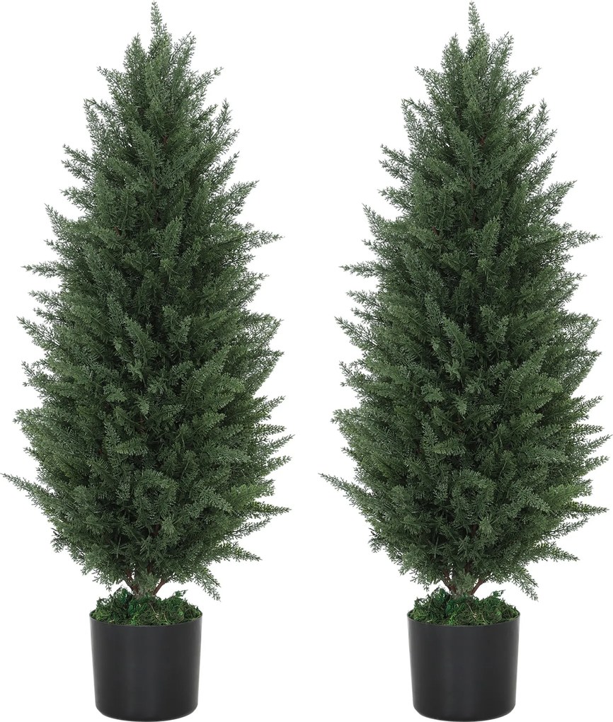 HOMCOM Conjunto de 2 Ciprestes Artificiais, árvores artificiais com 831 folhas, com vaso de cimento, resistentes aos UV, planta artificial, 90 cm, Verde | Aosom Portugal