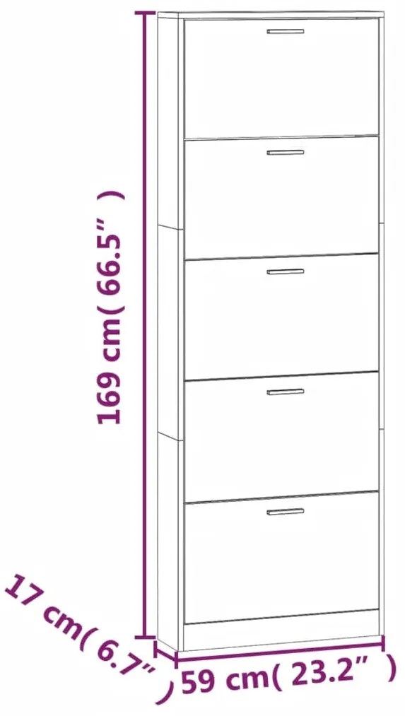 Sapateira 59x17x169 cm derivados de madeira carvalho fumado