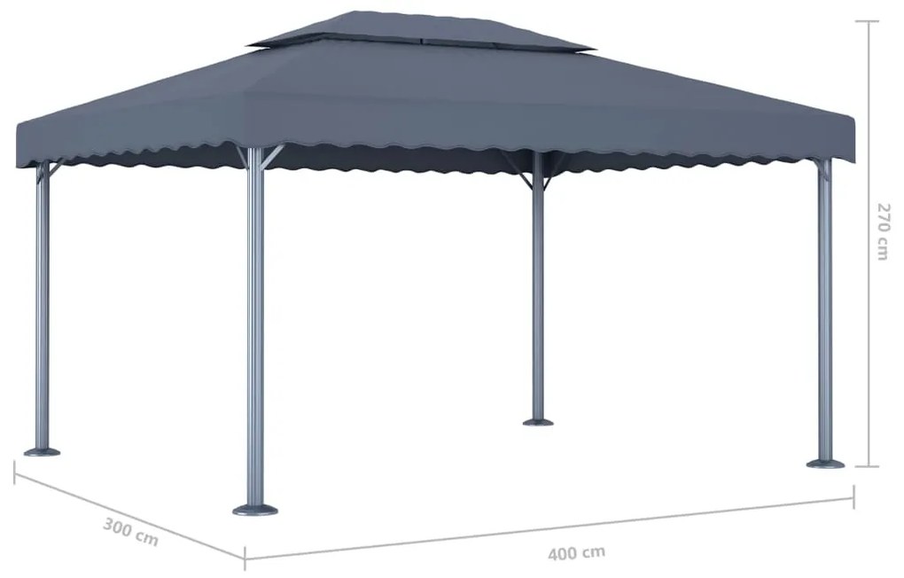 Gazebo com cordões de luzes LED 400x300 cm alumínio antracite