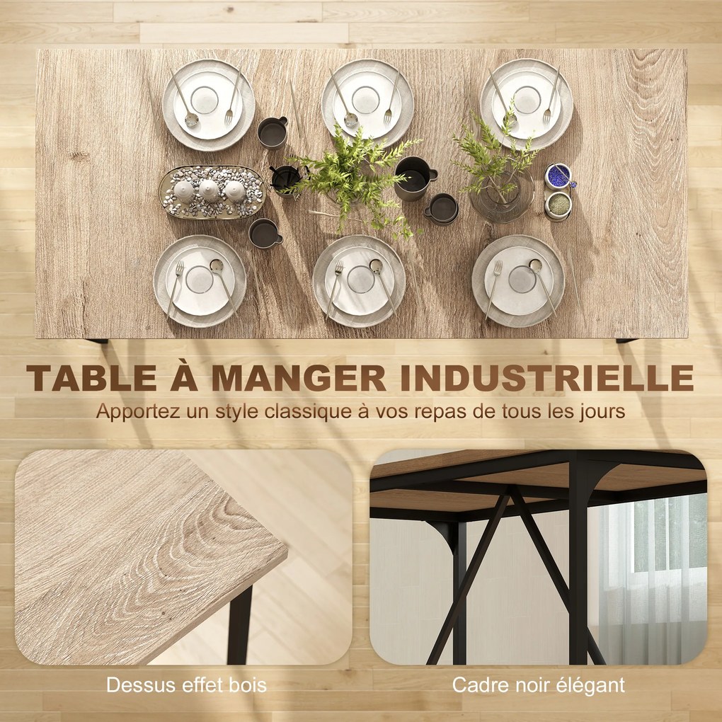 Mesa de jantar retangular para 6-8 pessoas (CADEIRAS NÃO INCLUIDAS), mesa de cozinha de estilo industrial, 180 x 80 x 75,5 cm, com efeito de madeira n