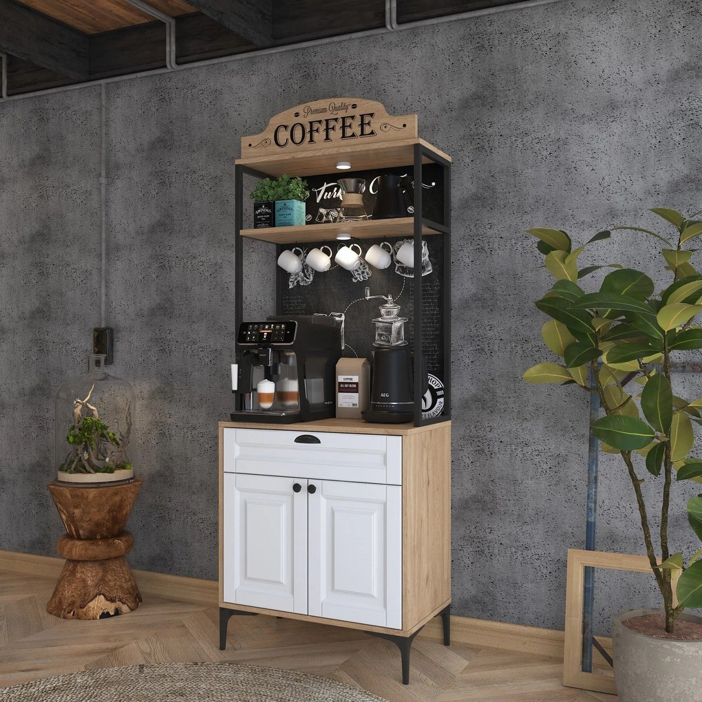 Armário Alto de Cozinha "Avellano" - Nogueira e Branco - 70x170.4x40cm