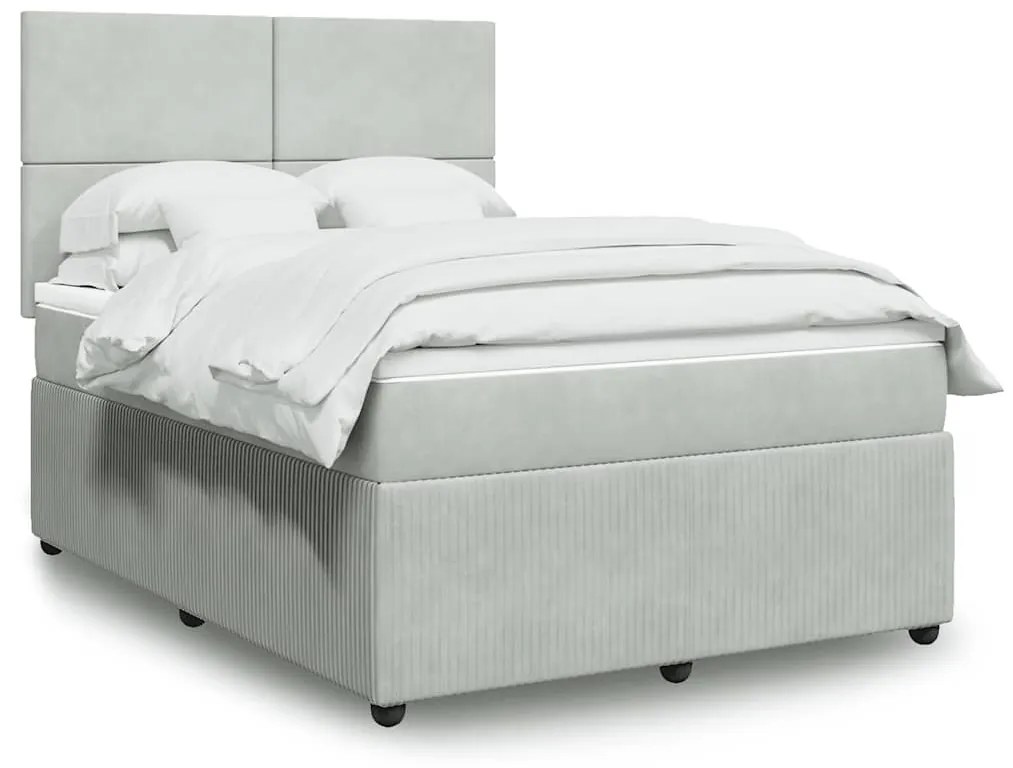 vidaXL Cama com molas/colchão 140x200 cm veludo cinzento-claro