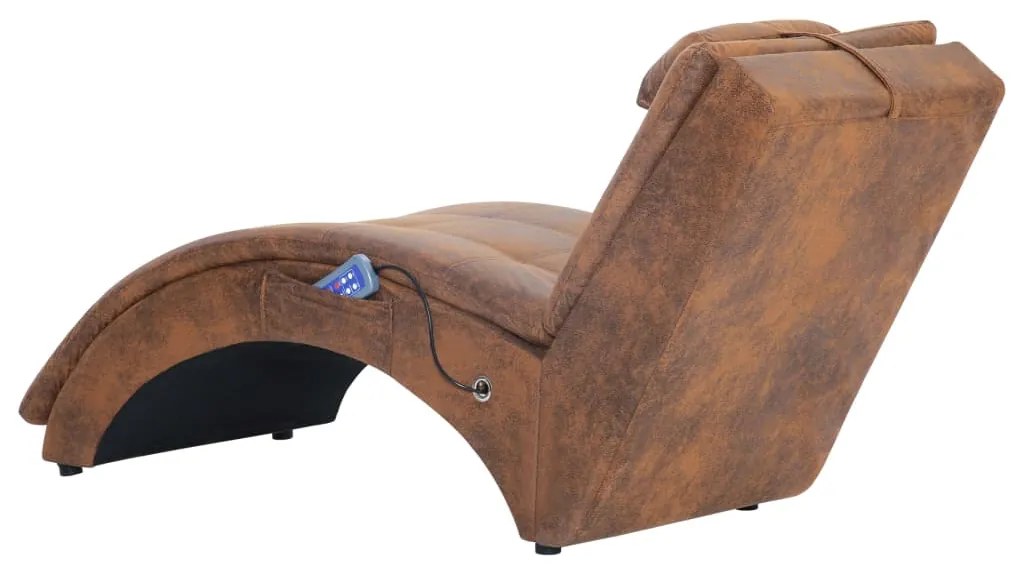 Chaise longue massagem c/ almofada camurça artificial castanho