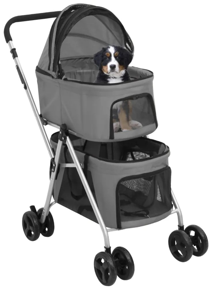 Carrinho dobrável cães 2 níveis 83x48x97 cm tecido oxford cinza