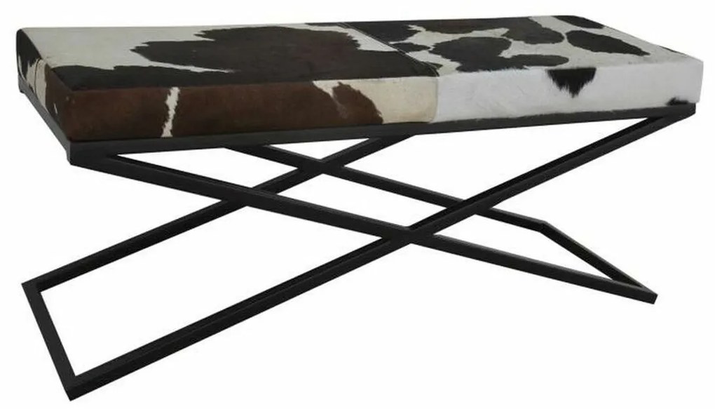 Banco de Pé-de-cama Dkd Home Decor Preto Bege Metal Castanho Pele Branco Colonial (120 X 40 X 50 cm)