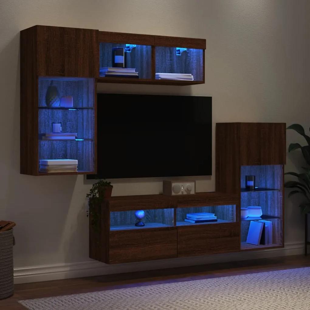 5 pcs móveis parede p/ TV LEDs deriv. madeira carvalho castanho