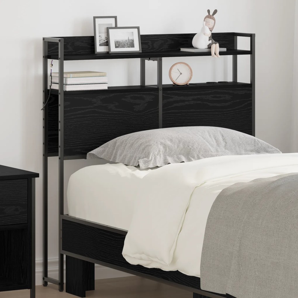 vidaXL Cabeceira de armazenamento Carvalho Preto 90 cm