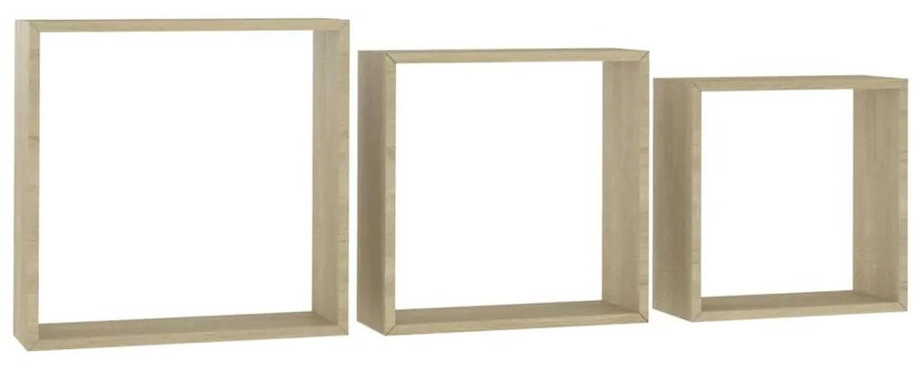 Prateleiras de parede forma de cubo 3pcs cm cor carvalho sonoma