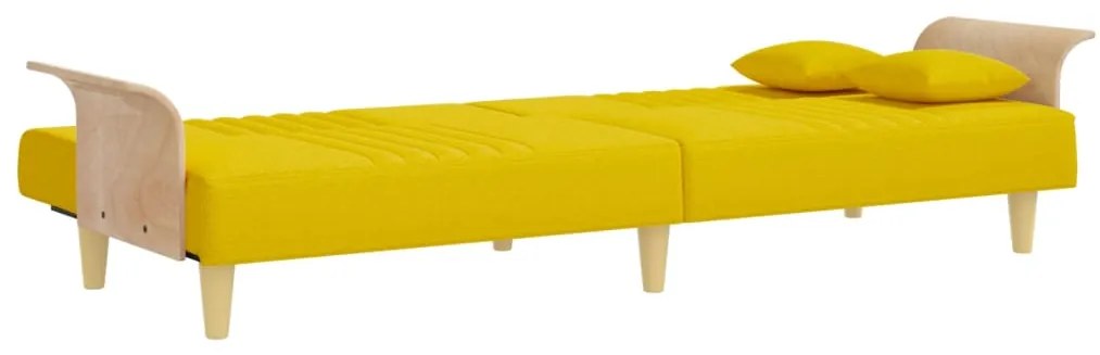 Sofá-cama com apoio de braços tecido amarelo-claro