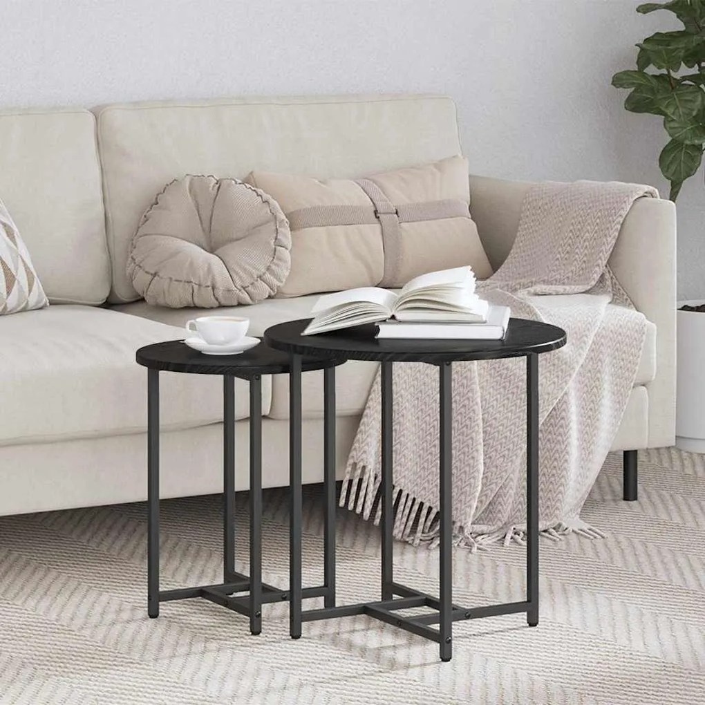 Conjunto de Mesas de Apoio 2 pcs em Madeira de Carvalho Preto e Metal