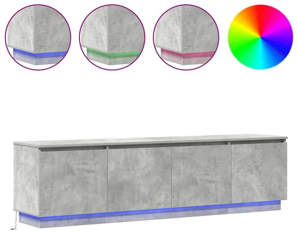 Gabinete de TV com LED Cinza Concreto 180x38x49 cm Madeira de Engenhar
