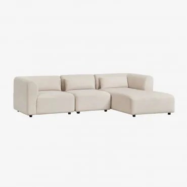 Sofá Modular Chaise Longue Direito De 3 Peças Fogler Linho Veludo Bege Linho - Sklum