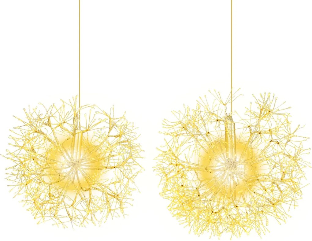 Conjunto de 2 luzes suspensas de Natal 54 cm e 44 cm Ornamentos suspensos para exterior pré-iluminados com 1488 bolas de luz LED