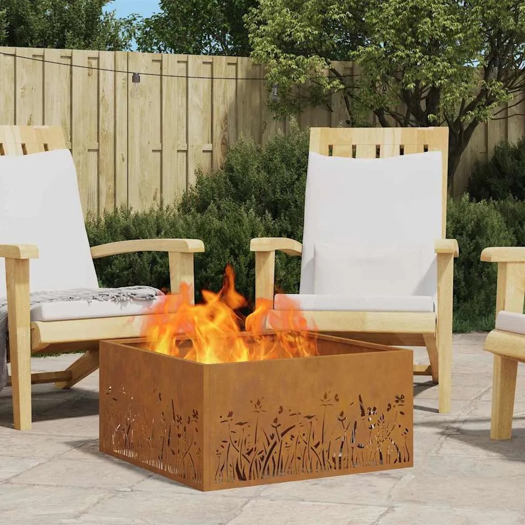 vidaXL Fire Pit Castanho 60 x 60 x 30 cm Aço resistente às intempéries