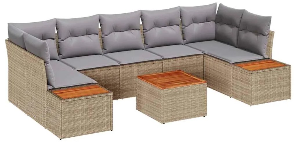 Conjunto de Sofás de Jardim com 8 Peças e Almofadas Bege de Rattan Acá