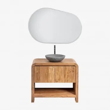 Conjunto De Móvel De Casa De Banho Em Madeira Vacry Castanho Acácia & Cimento Cinzento Redondo Ø40 Cm Tarsis & Oval Led E Anti-embaciamento 100x80 Cm