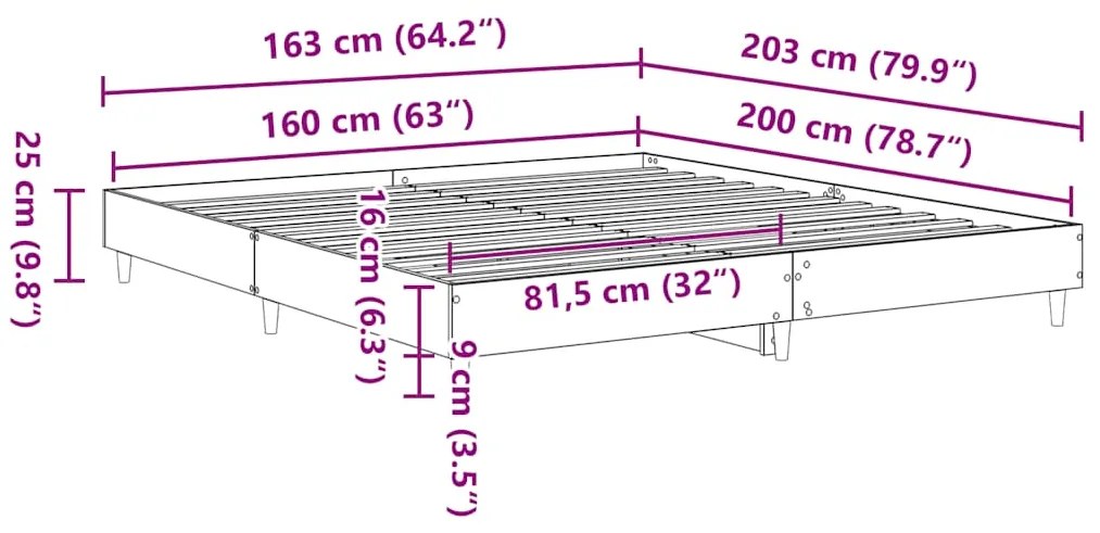 Estrutura de cama sem colchão 160x200 cm sonoma cinzento