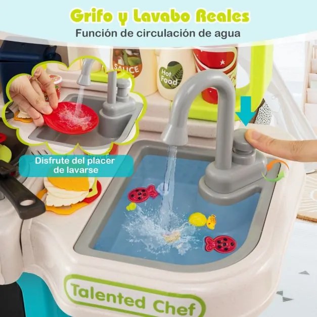 Cozinha Brincar para crianças com luzes, sons, fogão a vapor realista, lava-louças e 95 acessórios. Brinquedo educativo para crianças a partir dos 3 a