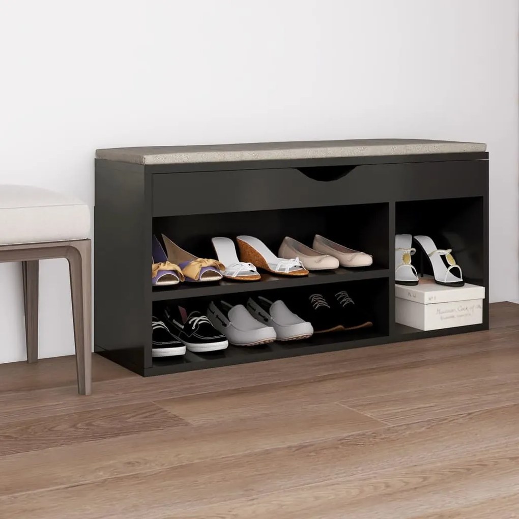 vidaXL Banco sapateira c/ almofadão contraplacado 104x30x49 cm cinza