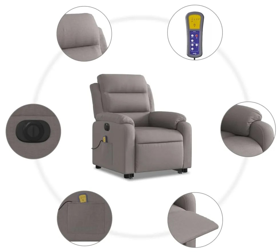 Poltrona elétrica elevatória massagens tecido cinza-acastanhado