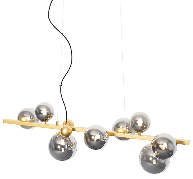 Candeeiro suspenso Art Deco dourado com vidro fumê 8 luzes - David Art Deco