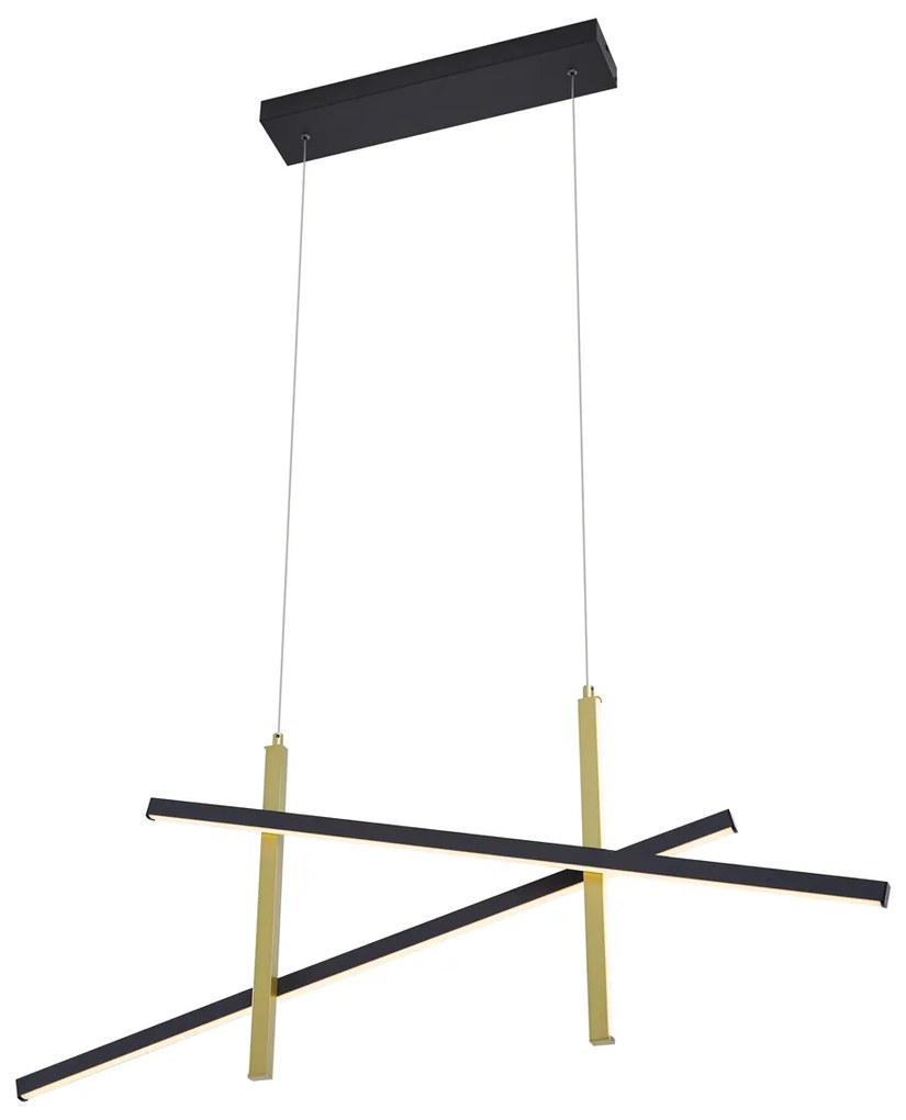 Candeeiro suspenso de design X preto com dourado incluindo LED regulável em 3 níveis - Joy