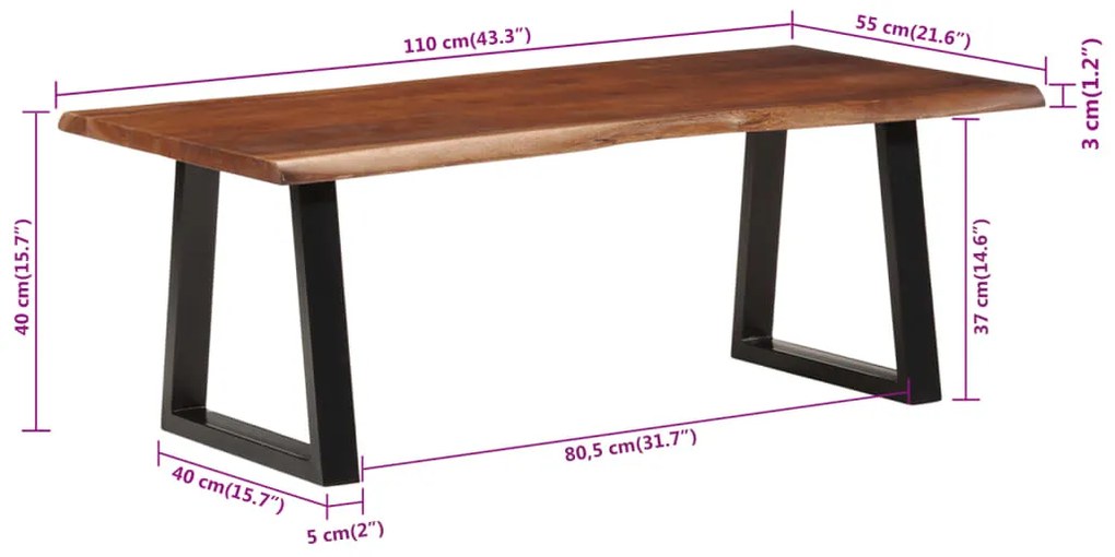 Mesa de centro 110x55x40 cm acácia maciça castanho-mel