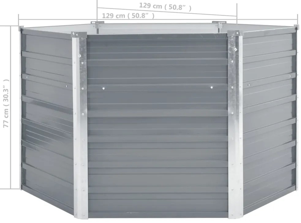 Canteiro elevado jardim aço galvanizado 129x129x77 cm cinzento