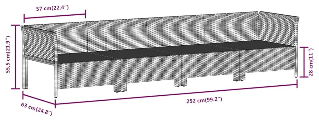 4 pcs conjunto lounge de jardim c/ almofadões vime PE cinzento