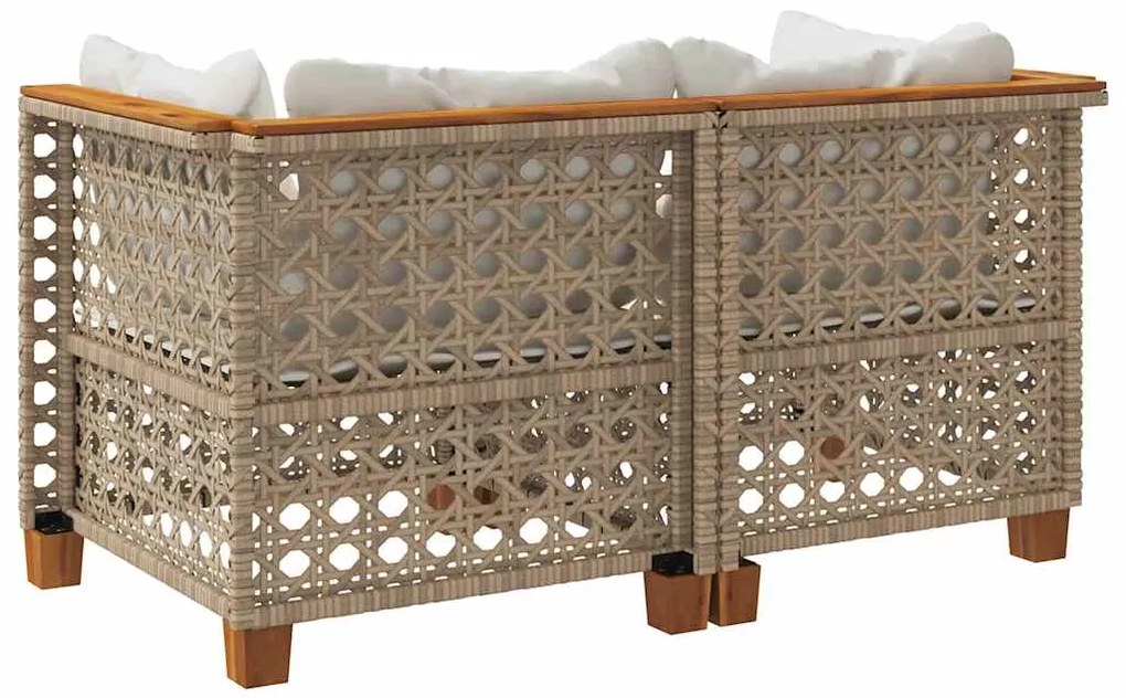 Sofás de canto para jardim com almofadões 2 pcs vime PE bege