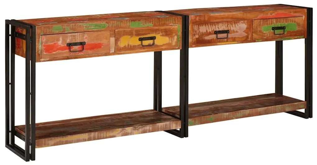 vidaXL Aparador com gaveta 2 pcs Multicolor Madeira recuperada maciça