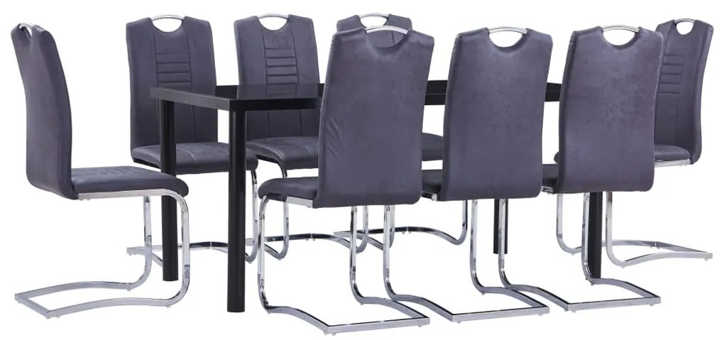 vidaXL 9 pcs conjunto de jantar camurça artificial cinzento