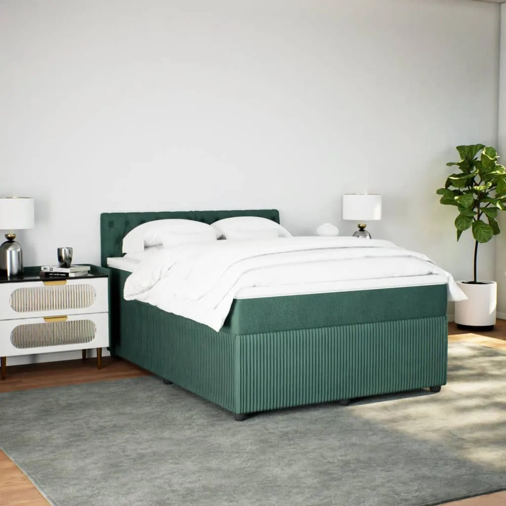 Cama com molas/colchão 140x200 cm veludo verde-escuro