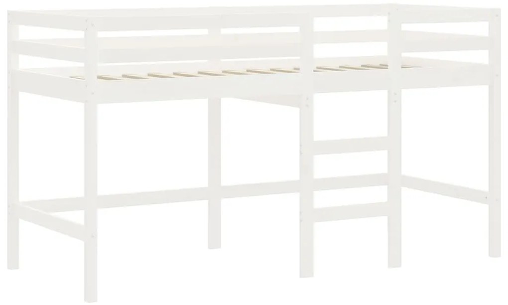 Cama alta p/ criança c/ escada 80x200 cm pinho maciço branco