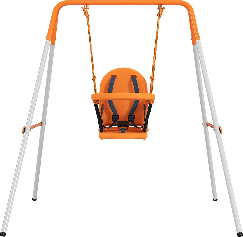 Baloiço Infantil de Aço para Crianças dos 6 aos 36 Meses com Encosto Alto e Arnês de Segurança 122x146x122 cm Laranja