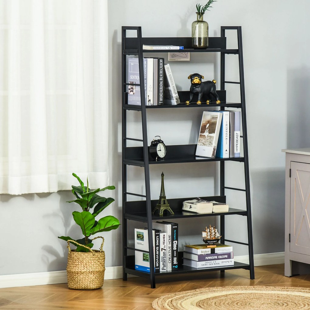 Estante de arrumação em estilo industrial 70 x 35 x 150 cm, inclinada, com 5 níveis , preta
