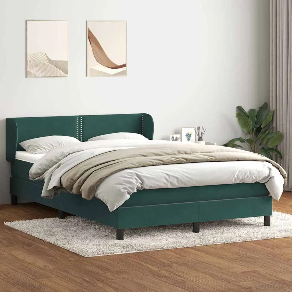 Box Cama primavera com Colchão Verde Escuro 140x210 cm Veludo