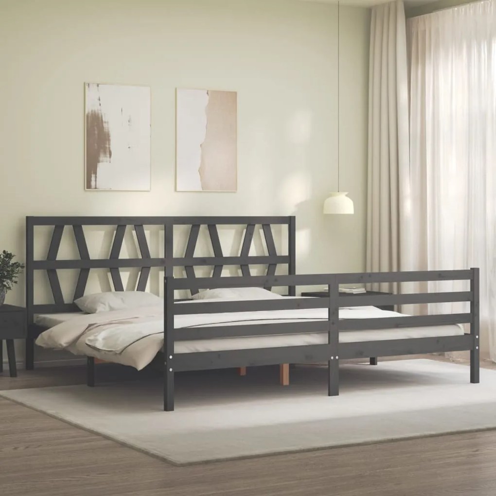 Estrutura de cama com cabeceira 200x200 cm madeira maciça cinza