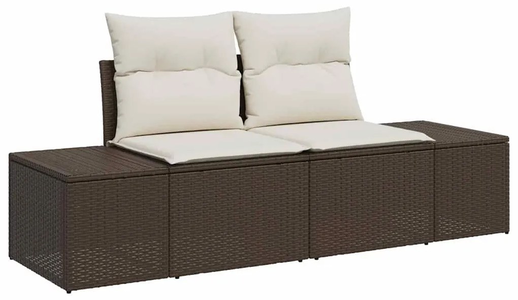 Conjunto de sofá de jardim 7 peças com almofadas castanhas em rattan