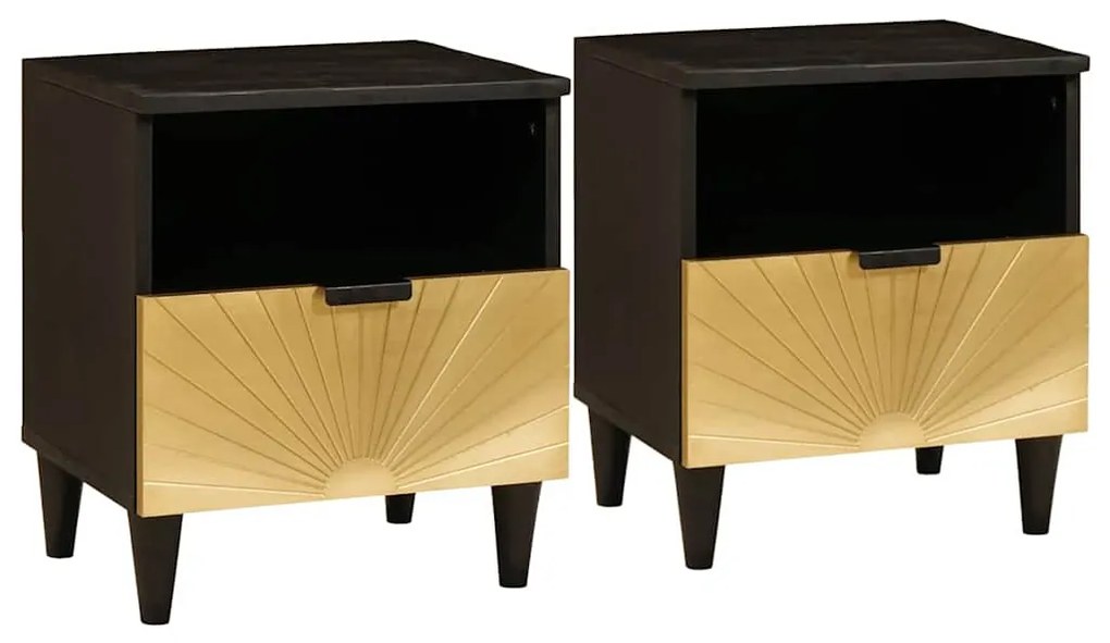 vidaXL Mesa-de-cabeceira com gaveta 2 pcs Preto e Ouro 40 x 33 x 46 cm