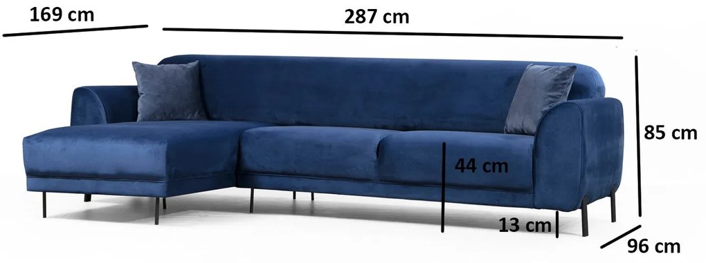 Sofá-cama de canto Image Corner – Azul Marinho – 287 cm x 169 cm