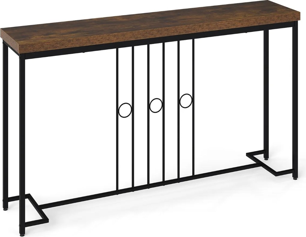 Mesa Consola 140 x 30 x 81 cm Industrial Base H e Tampo para Entrada, hall Castanho Rústico e Preto