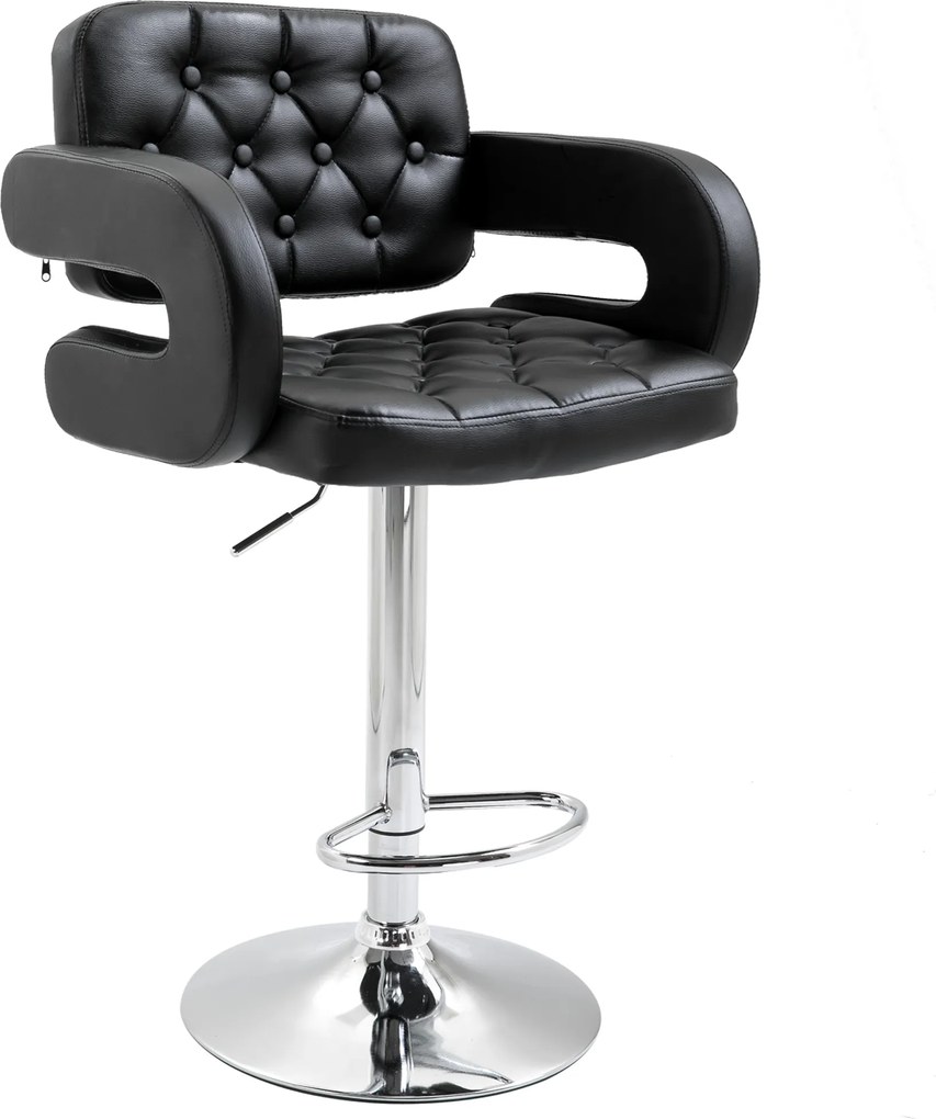HOMCOM Banco de Bar Banco Alto Giratória a 360° Altura Ajustável com Encosto e Apoio para Pés 61x50x94-114 cm Preto | Aosom Portugal