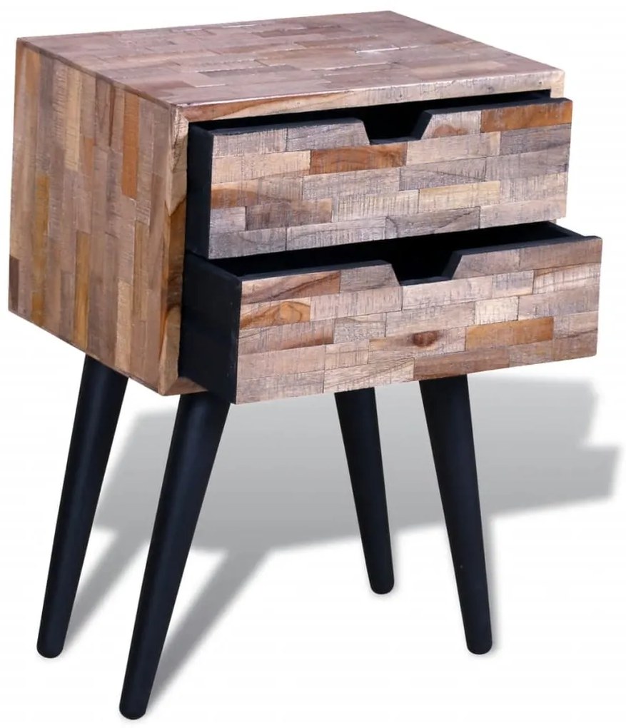 Mesa de cabeceira com 2 gavetas, madeira reciclada maciça