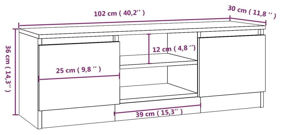 Móvel de TV com porta 102x30x36 cm cinzento sonoma