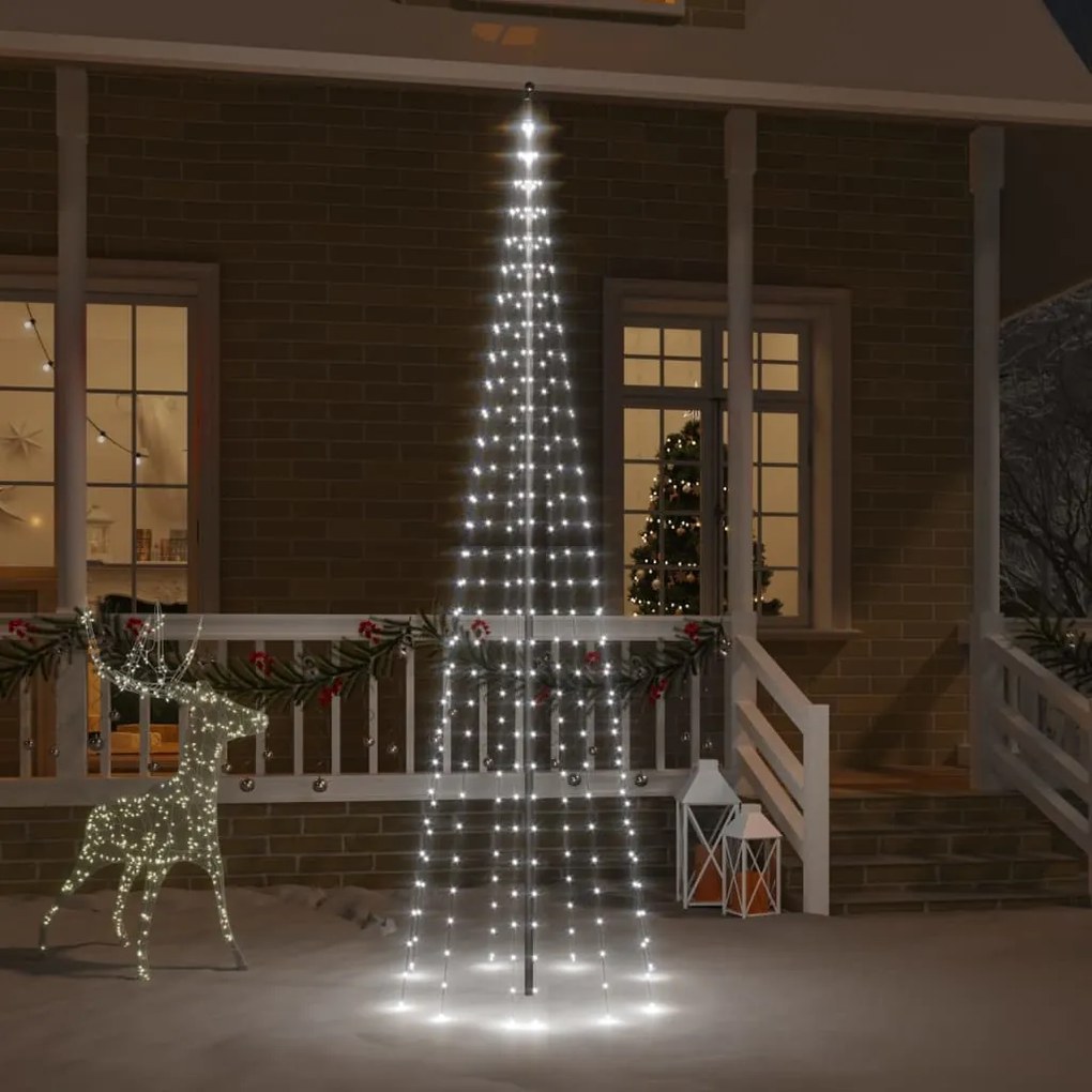 vidaXL Árvore de Natal mastro de bandeira 310 LEDs 300 cm branco frio
