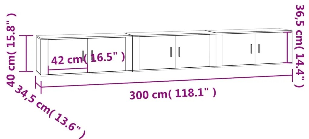 Móveis de TV de parede 3 pcs 100x34,5x40 cm branco brilhante